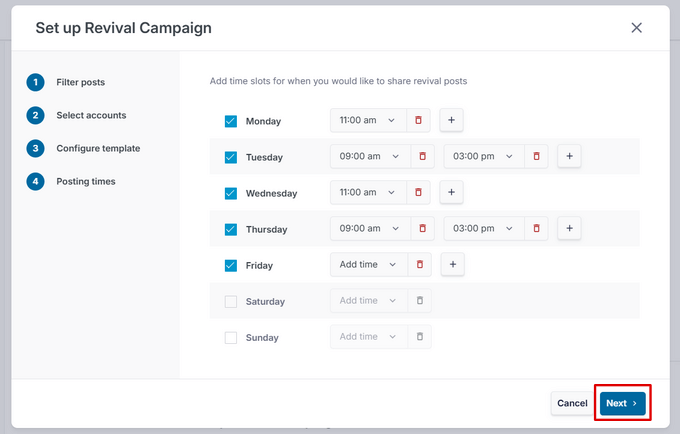 Select posting times Select posting times