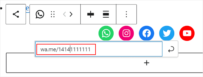 Adding a WhatsApp number in the Social Icons block Adding a WhatsApp number in the Social Icons block