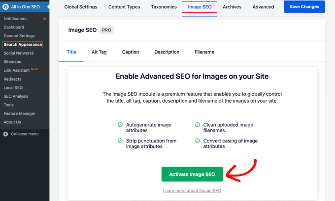 Activating the Image SEO Module in AIOSEO Activating the Image SEO Module in AIOSEO