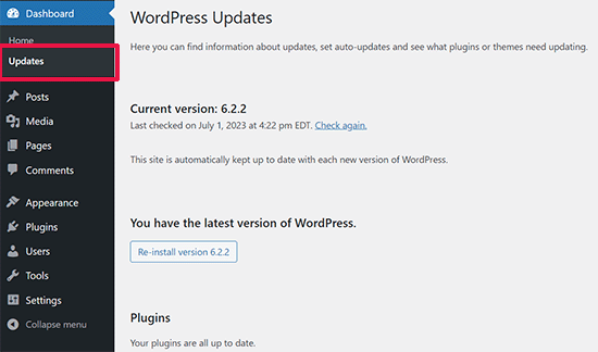 wp-dashboard-updates WordPress dashboard updates