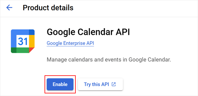 Enabling the Google Calendar API in Google Cloud Console
