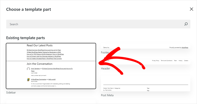 Choosing the Sidebar template part for the Single Posts template Choosing the Sidebar template part for the Single Posts template