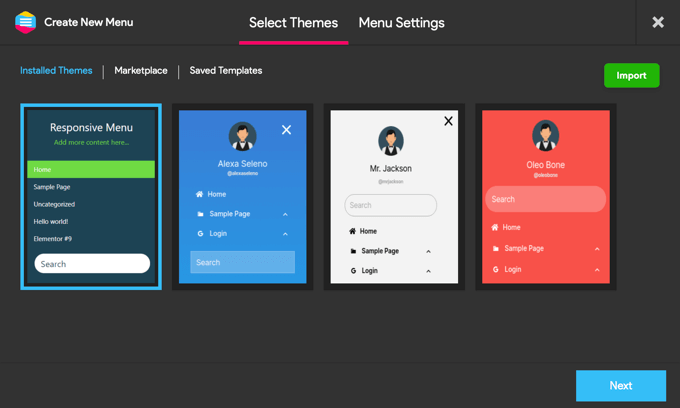 Choosing a template for your navigation menu Choosing a template for your navigation menu