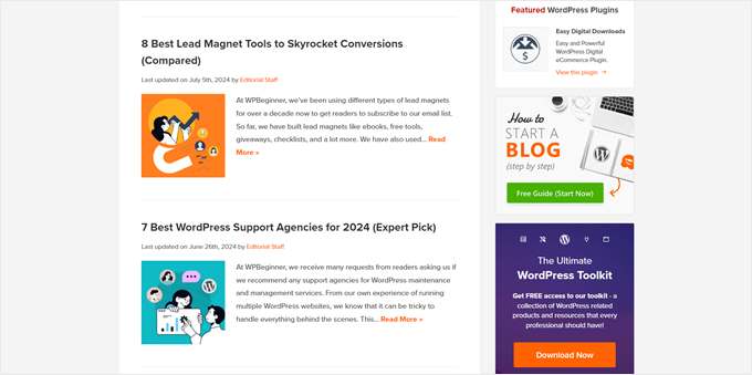 Kâr Amacı Gütmeyen Kuruluşlar için En İyi 16 WordPress Eklentisi Example of featured images in WPBeginner