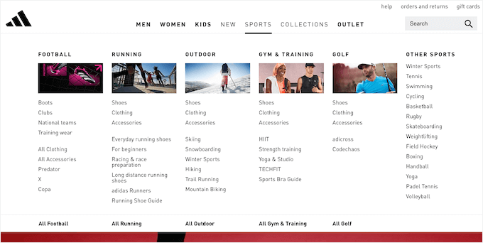 An example of a mega menu with rich content An example of a mega menu with rich content
