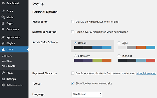Update WordPress profile Update WordPress profile