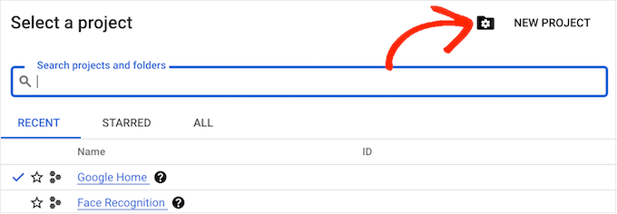 Creating a new project in the Google Cloud Console Creating a new project in the Google Cloud Console
