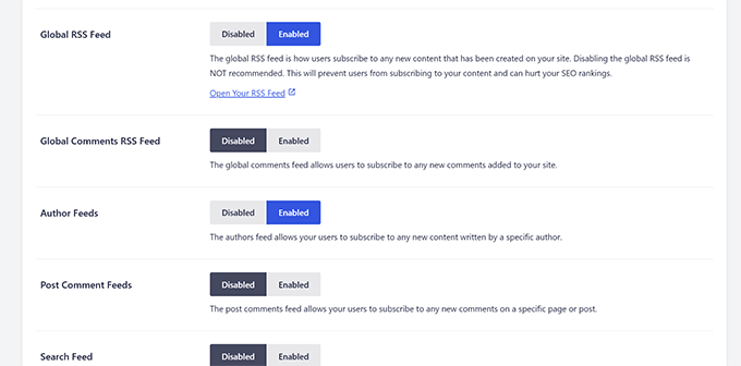 Disable RSS feeds Disable RSS feeds