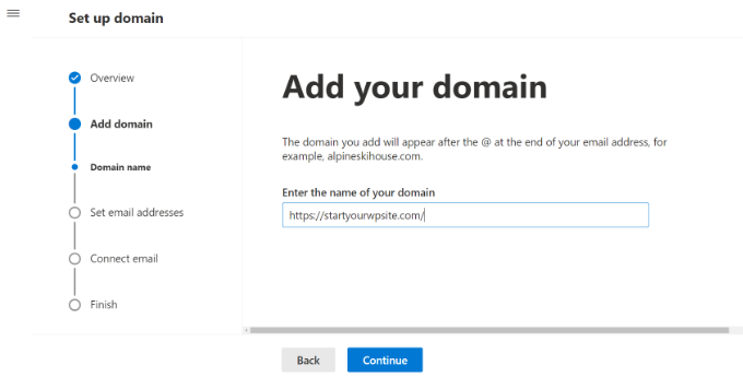 Enter domain name Enter your domain name