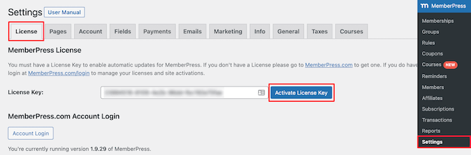 Enter MemberPress license key Enter MemberPress license key