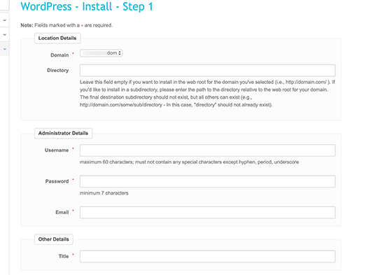 Fantastico WordPress install settings Fantastico WordPress install settings