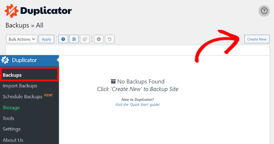 Create new backup in Duplicator Create new backup in Duplicator