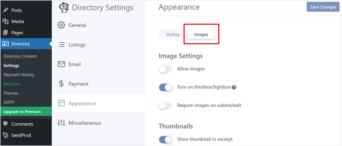 9 Best WordPress Product Comparison Plugins (Compared) Business Directory's image settings