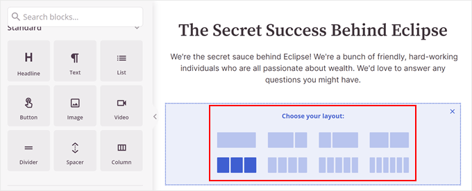 6 Tips to Run a Successful Viral Giveaway Like WPBeginner (Behind the Scenes) Choosing a SeedProd column layout