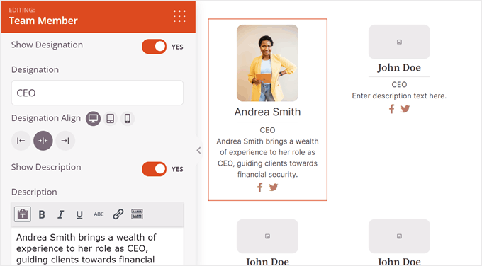 6 Tips to Run a Successful Viral Giveaway Like WPBeginner (Behind the Scenes) Adding the team member's designation and description in SeedProd