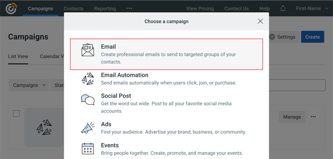 emailnewsconstantcontactemailcampaign Select Email Campaign Type