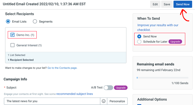 emailnewsconstantcontactnewslettersendnow Email Settings and Scheduling