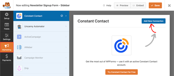 emailnewswpformsmarketingaddnewconnection Add New Connection