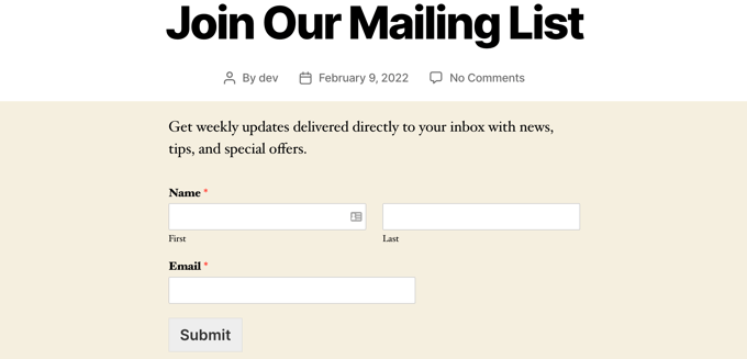 emailnewswpformspostpreview Newsletter Signup Form in a WordPress Post