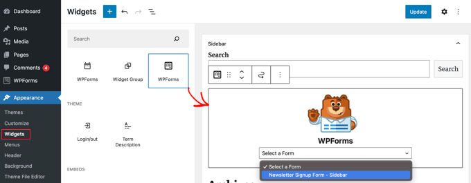 emailnewswpformswidget WPForms Widget