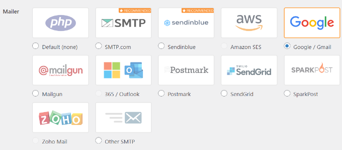 Select Gmail and set return path Choose Google as mailer