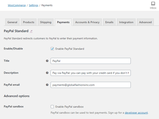 Entering your PayPal email address and setting up PayPal with WooCommerce Entering your PayPal email address and setting up PayPal with WooCommerce
