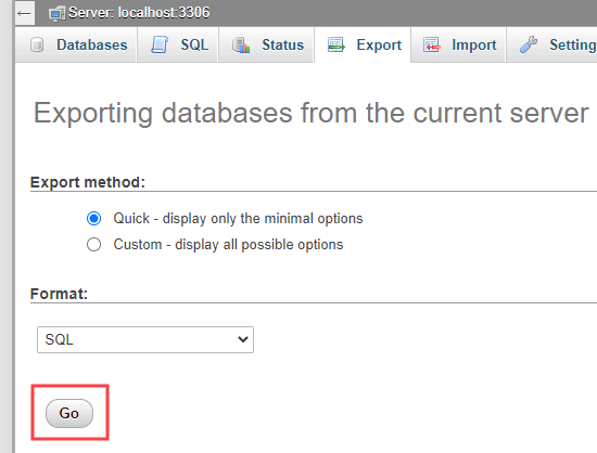 Running a quick database export from phpMyAdmin Running a quick database export from phpMyAdmin