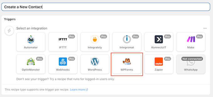 The WPForms automation integration The WPForms automation integration
