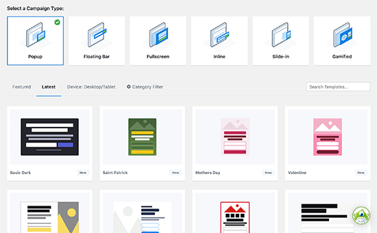 Select campaign type and template Select campaign type and template