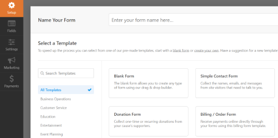 Creating a new form Choose a form template