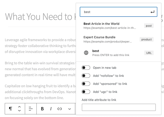 Add internal links in WordPress Add internal links in WordPress