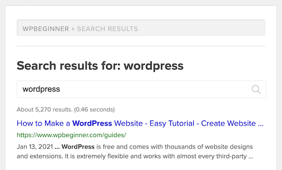 Internal search example Internal search example