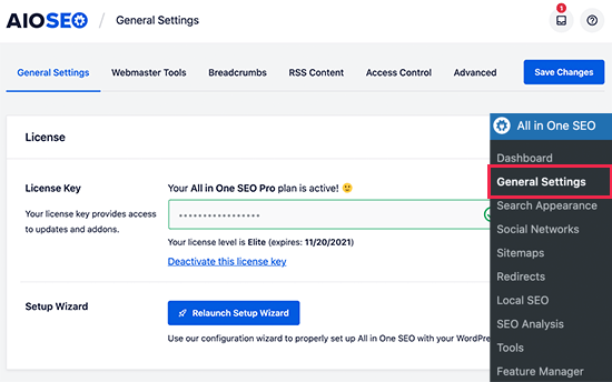 All in One SEO settings All in One SEO settings