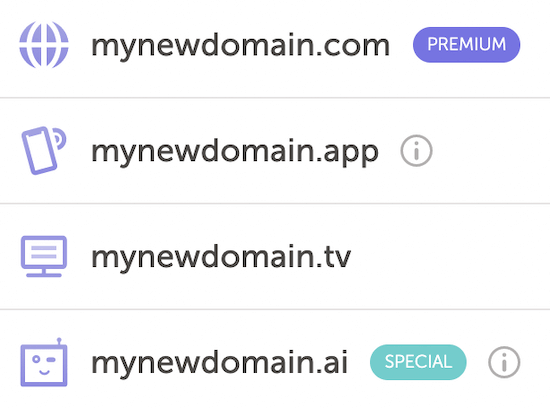 Domain name extension list sample Domain name extension list sample