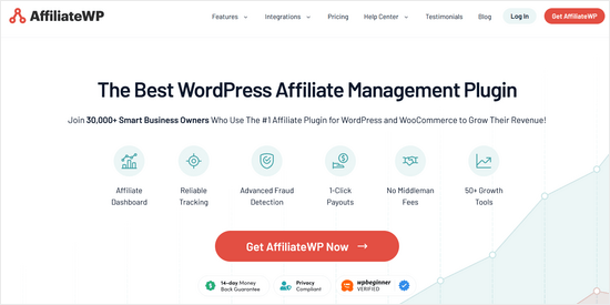 AffiliateWP homepage AffiliateWP homepage