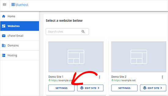 Bluehost site settings Bluehost site settings