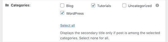 Check boxes for post category display Check boxes for post category display