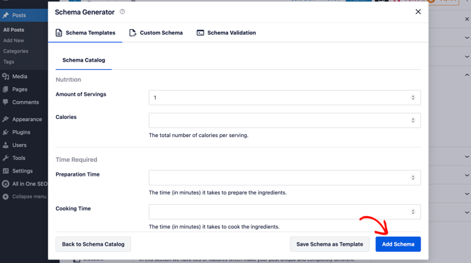 Additional fields to enter recipe schema information Additional fields to enter recipe schema information