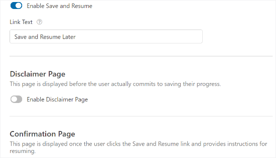 Edit save and resume settings