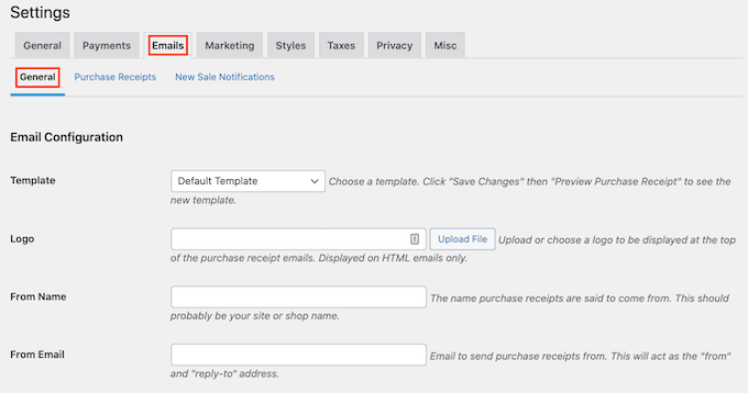 edd-email-settings How to brand your digital download emails