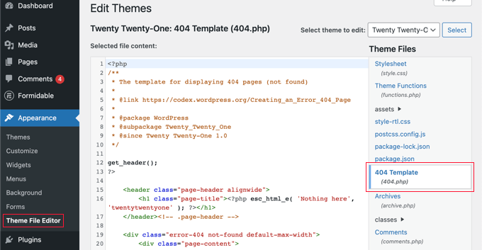 The WordPress Theme File Editor The WordPress Theme File Editor