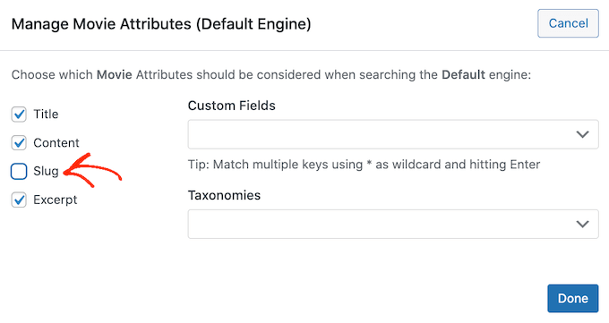 Removing custom post type attributes from WordPress search Removing custom post type attributes from WordPress search