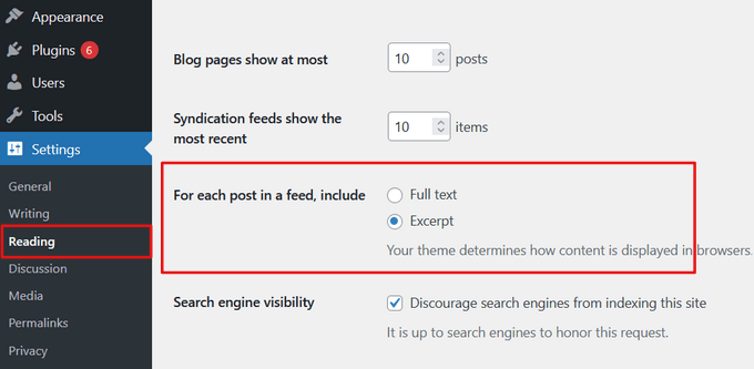 settings-reading-excerpt Full posts vs summary or excerpts