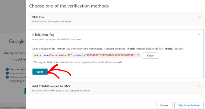 Verify your site after entering meta tag Verify your site after entering meta tag