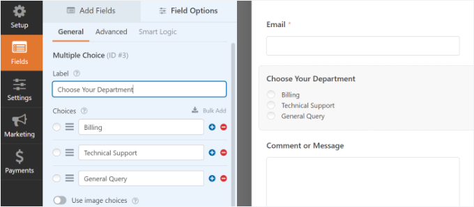 Editing multiple choices