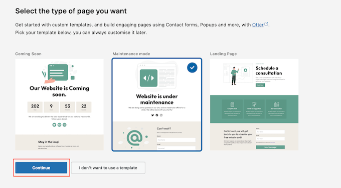 Choosing a template for your WordPress maintenance mode page Choosing a template for your WordPress maintenance mode page