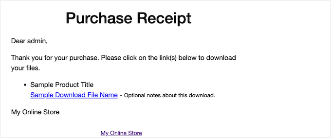 The default Easy Digital Downloads purchase receipt email The default Easy Digital Downloads purchase receipt email
