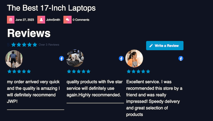 An example of a Facebook page review feed, embedded in WordPress An example of a Facebook page review feed, embedded in WordPress