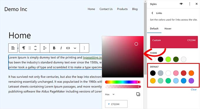 Use the color picker for link color Use the color picker for link color