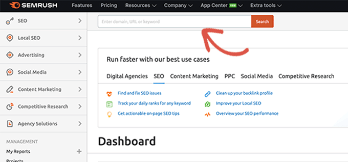 Semrush dashboard Semrush dashboard